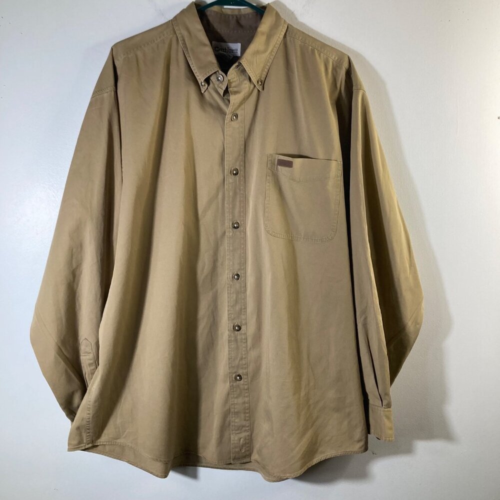 Mens Carhartt Cotton Button ShirtTan XL S144DKH Long Sleeve
